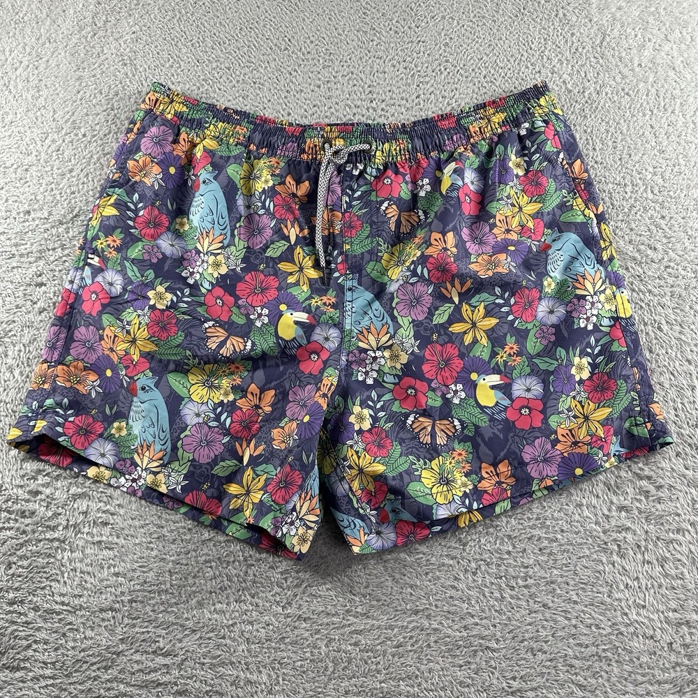 Maamgic Swim‎ Trunks Mens 2XL AOP Nature Colorful Mesh Lined Floral Print Birds